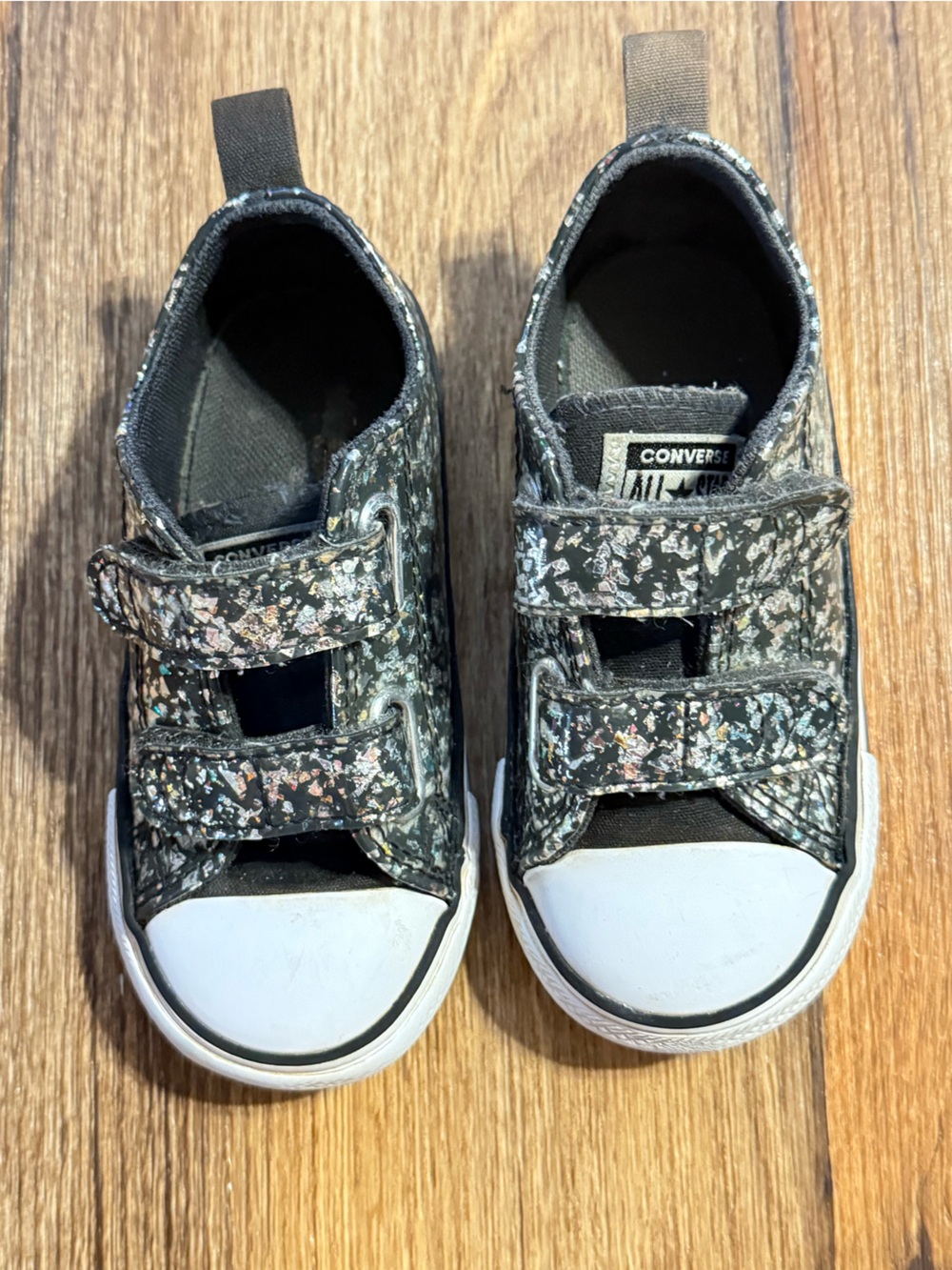 Converse Kids Black Glitter Fleck Velcro Sneakers